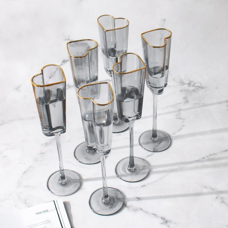 Gold Rimmed Heart Champagne Flute Stemware