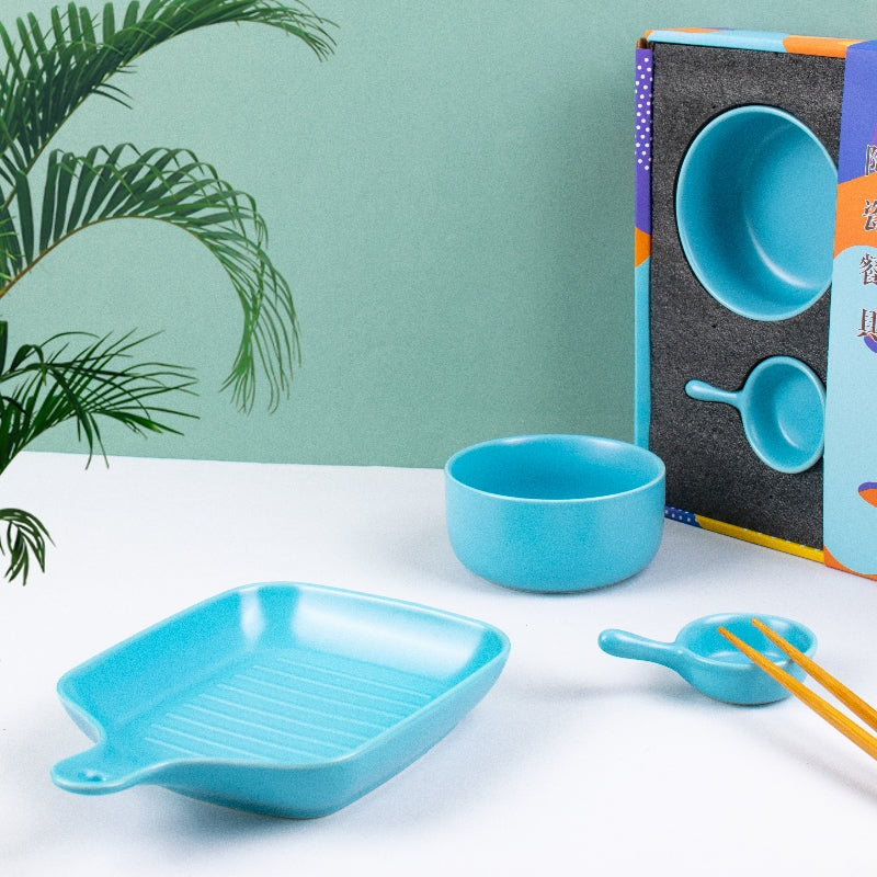 Meraz Sky Blue Serving Set (4 Pcs) Serving Platters The June Shop   