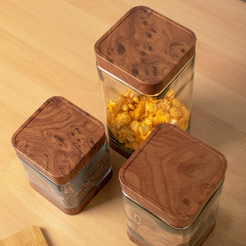 Prima Wood Tone Glass Jar Set Of 3 Food Storage Containers The June Shop   