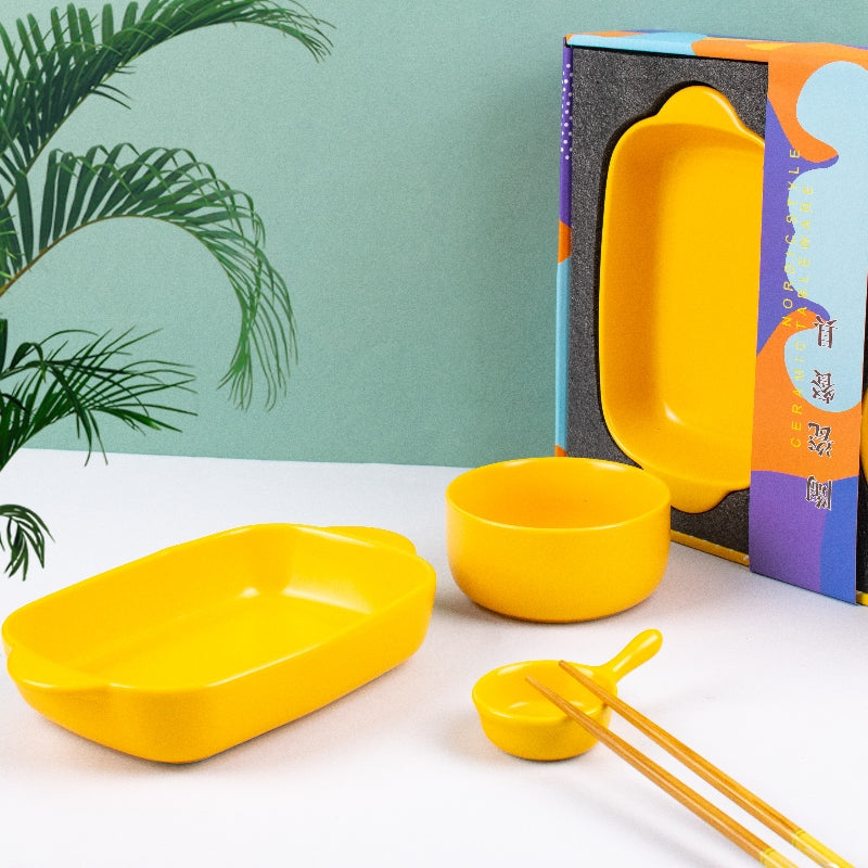 Meraz Vivid Yellow Serving Set (4 Pcs) Serving Platters The June Shop   