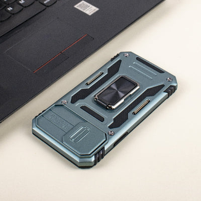 Hybrid Armour iPhone 13 Cover | Camera Slider & Kickstand iPhone 13 The June Shop Slate Blue  