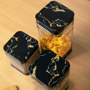 Prima Black Marble Glass Jar Set Of 3 Food Storage Containers The June Shop   