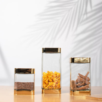 Prima Gold Tone Glass Jar Set Of 3 Food Storage Containers The June Shop   