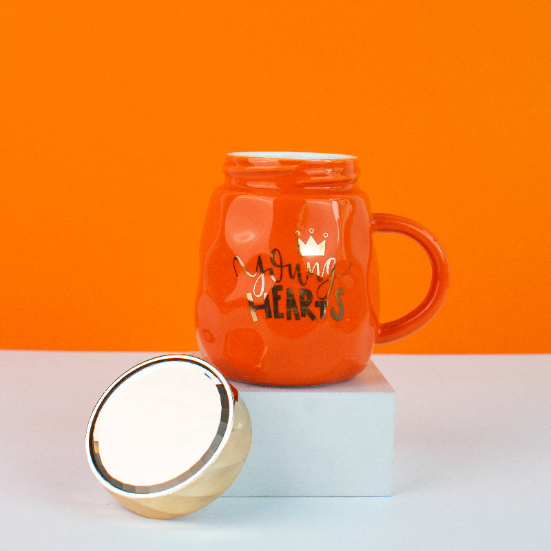 Trendy Ceramic Mug With Screw-On Lid Coffee Mugs June Trading Rust Orange  
