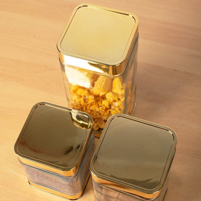 Prima Gold Tone Glass Jar Set Of 3 Food Storage Containers The June Shop   