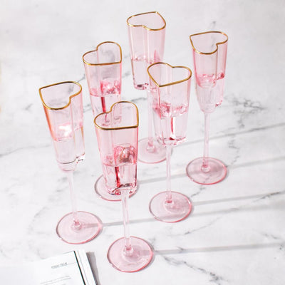 Gold Rimmed Rose Heart Champagne Flute Stemware