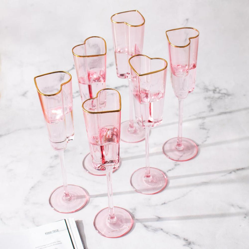 Gold Rimmed Rose Heart Champagne Flute Stemware