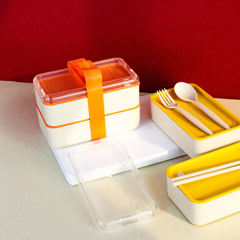 Pop Of Vibrancy 2-Compartment Lunch Box With Cutlery Lunch Boxes June Trading Carrot Orange  