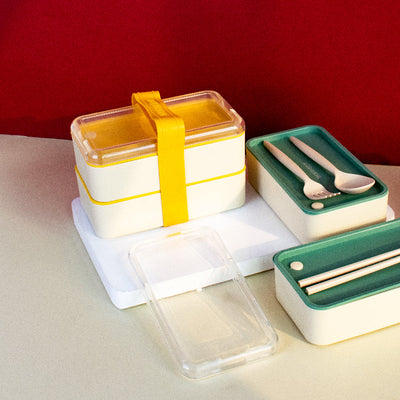 Pop Of Vibrancy 2-Compartment Lunch Box With Cutlery Lunch Boxes June Trading Marigold Yellow  