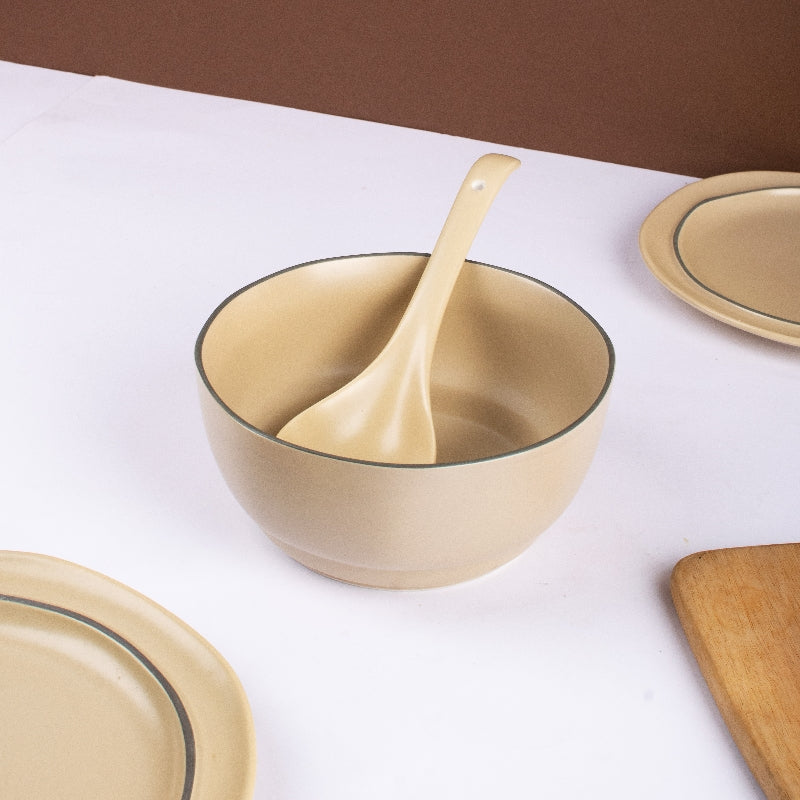 Orphic Beige Large Serving Bowl Serving Bowls The June Shop   