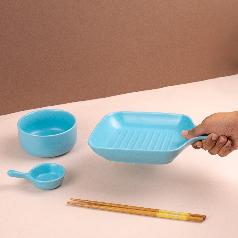 Meraz Sky Blue Serving Set (4 Pcs) Serving Platters The June Shop   