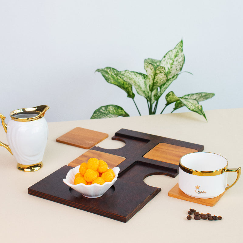 Dual-Tone Wooden Coasters & Plate Set