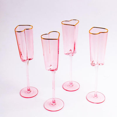 Gold Rimmed Rose Heart Champagne Flute Stemware