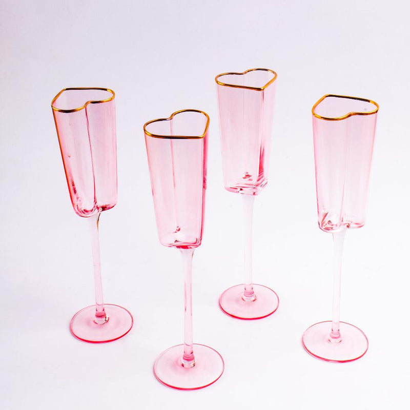 Gold Rimmed Rose Heart Champagne Flute Stemware