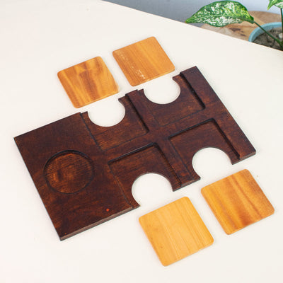 Dual-Tone Wooden Coasters & Plate Set Coasters June Trading   