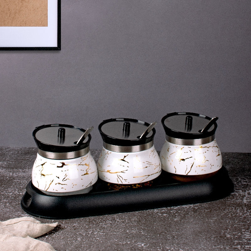 Grande Ivory Condiments Set | Spoons & Tray Seasoning Containers The June Shop   