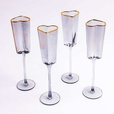 Gold Rimmed Heart Champagne Flute Stemware