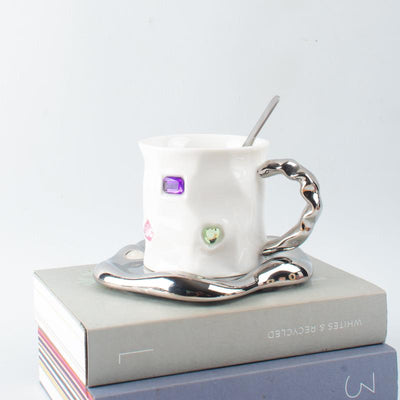 Gemstone Elegance Tea & Coffee Cup with Plate & Spoon