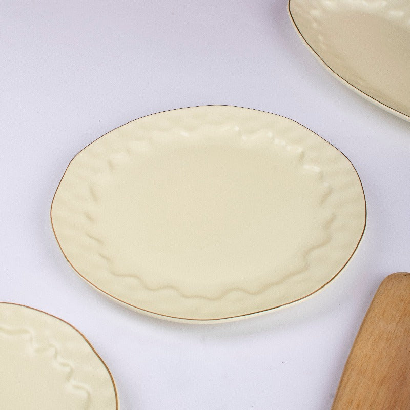 Merak Gold Rim Dinner Plate | Soft White Dinner Plates The June Shop   