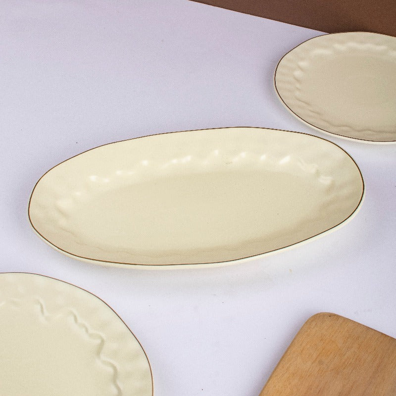 Merak Gold Rim Serving Tray | Soft White Serving Tray The June Shop   