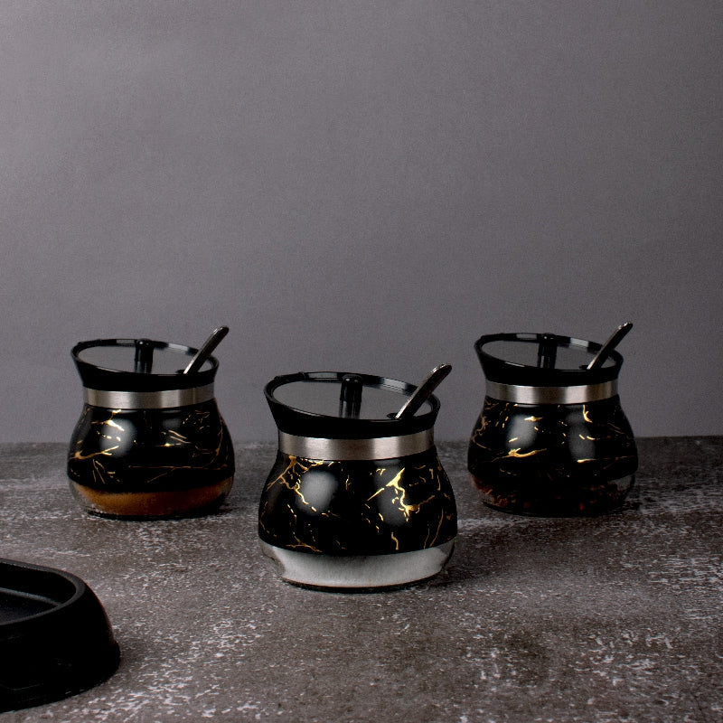 Grande Black Condiments Set | Spoons & Tray Seasoning Containers The June Shop   