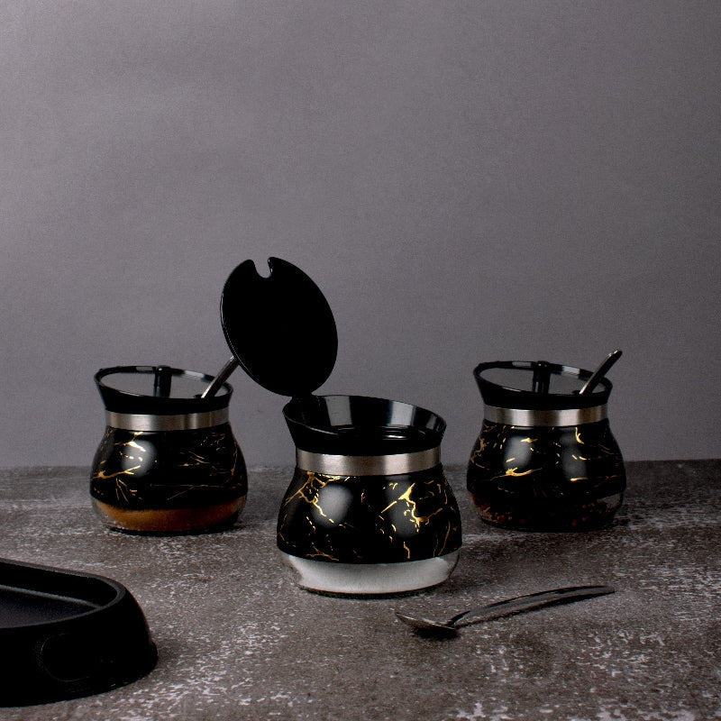 Grande Black Condiments Set | Spoons & Tray Seasoning Containers The June Shop   