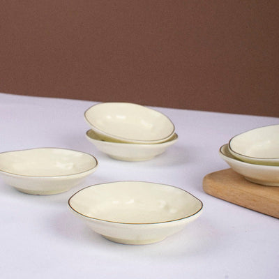 Merak Gold Rim Dip Bowl | Soft White Serving Bowls The June Shop   