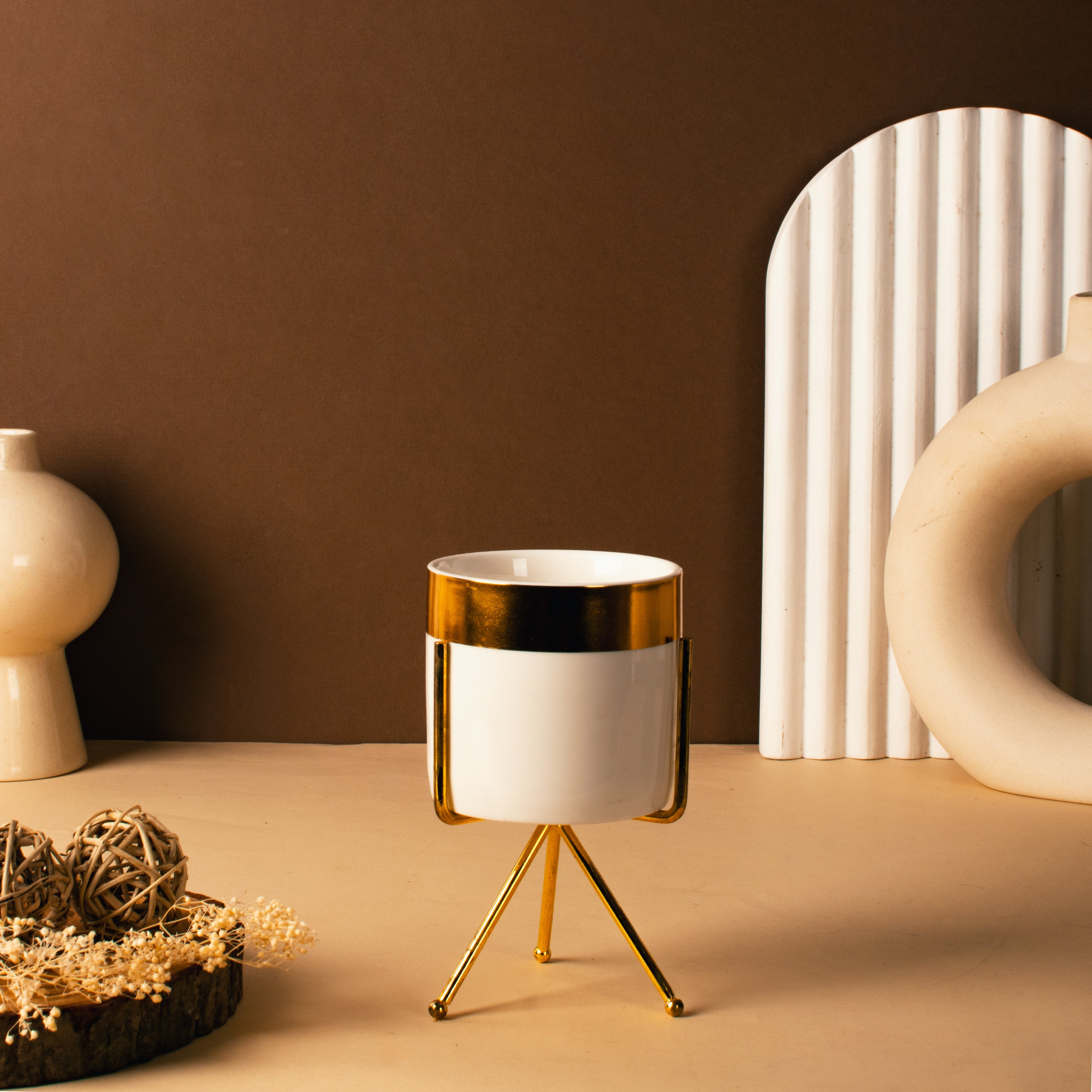 Gold Border Ceramic Vase Vases June Trading   