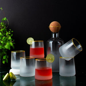 Luxe Revelry Decanter Frosted Glass Set Glasses June Trading   