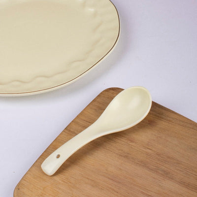 Merak Gold Rim Spoon | Soft White Cutlery The June Shop   