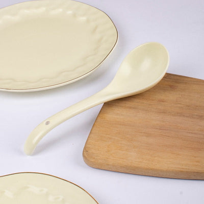Merak Gold Rim Serving Spoon | Soft White Serving Spoons The June Shop   