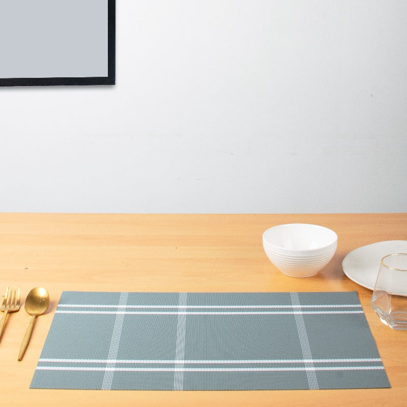 Pewter Grey Chequered Table Mats Set | 6 Pcs Tablemat The June Shop   