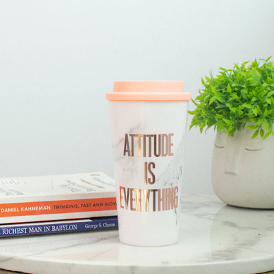 Motivational Quotes - Travel Coffee Mug (Large) Sippers June Trading Attitude - Peach  