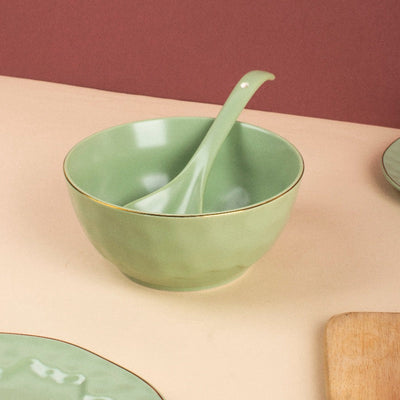 Merak Gold Rim Serving Bowl | Fern Green Serving Bowls The June Shop   