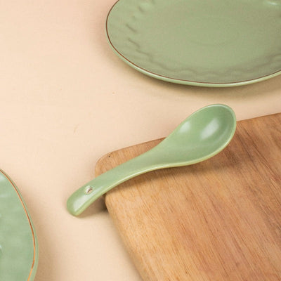 Merak Gold Rim Spoon | Fern Green Cutlery The June Shop   