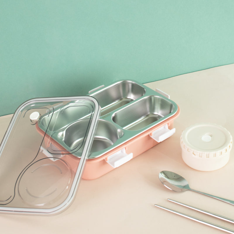 Pack Your Grub Bento Lunch Box Lunch Boxes The June Shop Peach Pink  