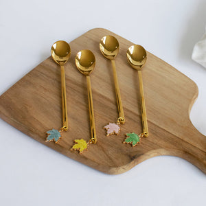 Maple Leaf Dessert Spoon Set of 4 Cutlery June Trading   