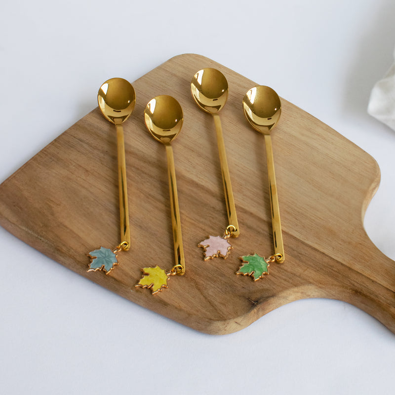 Maple Leaf Dessert Spoon Set of 4 Cutlery June Trading   