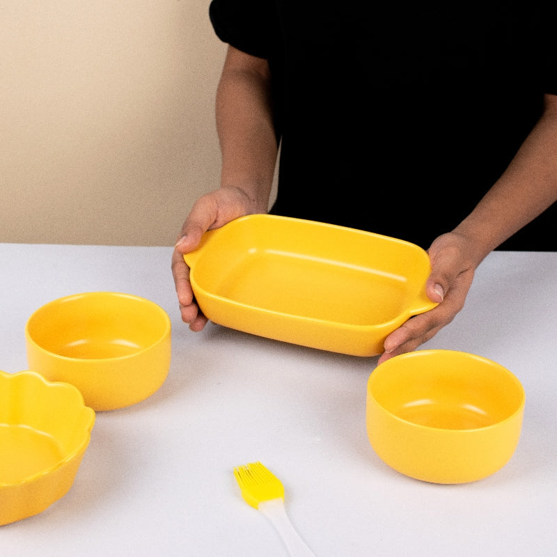 Meraz Vivid Yellow Serving Set (8 Pcs) Serving Platters The June Shop   