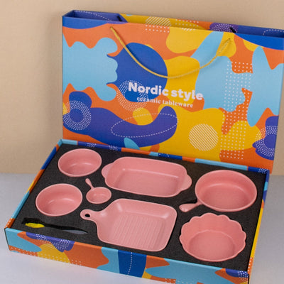 Meraz Lemonade Pink Serving Set (8 Pcs) Serving Platters The June Shop   