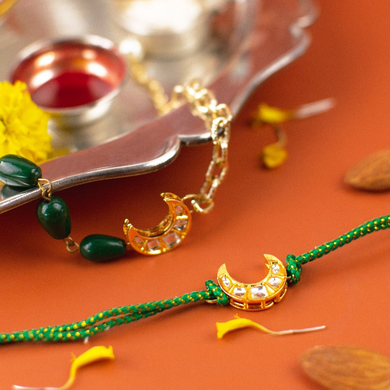 Antique Semi Precious Stone Bhaiya-Bhabhi Rakhi's (Set Of 2)