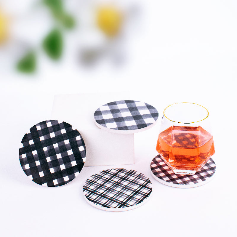 Checks Print Ceramic Coasters (Set of 4)