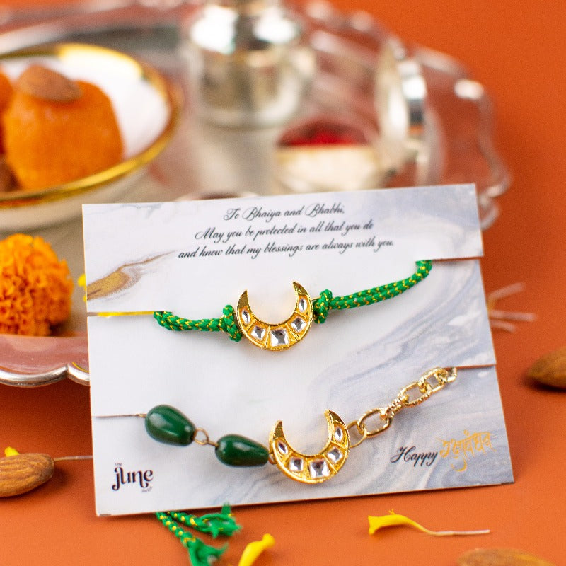 Antique Semi Precious Stone Bhaiya-Bhabhi Rakhi's (Set Of 2)