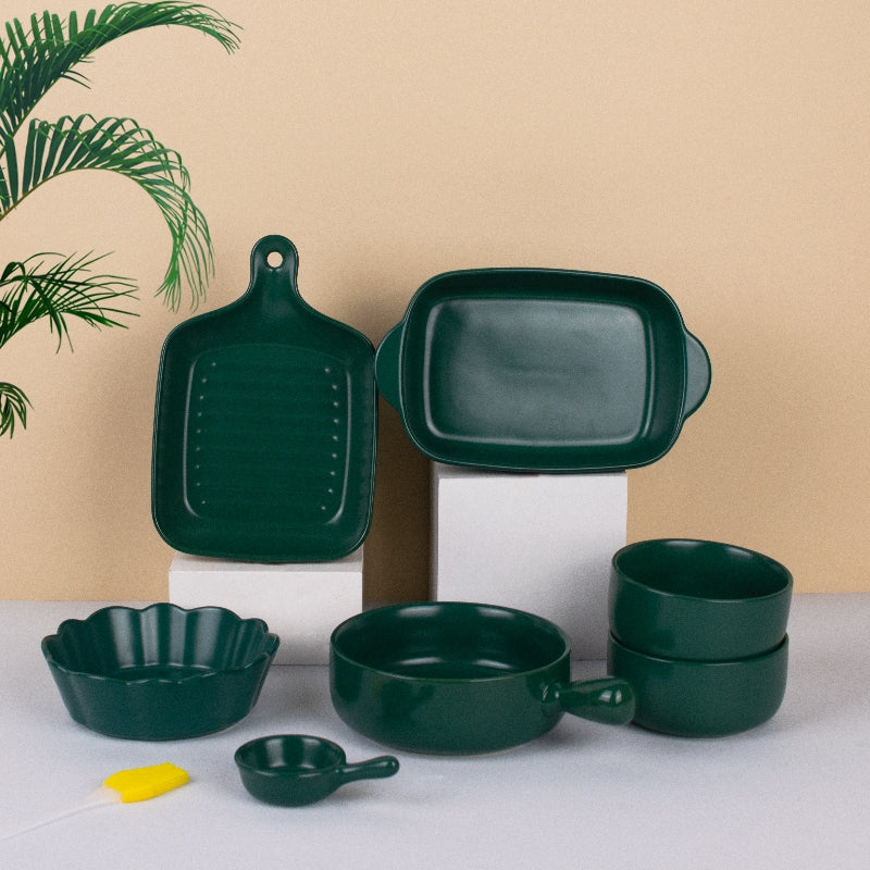Meraz Emerald Green Serving Set (8 Pcs) Serving Platters The June Shop   