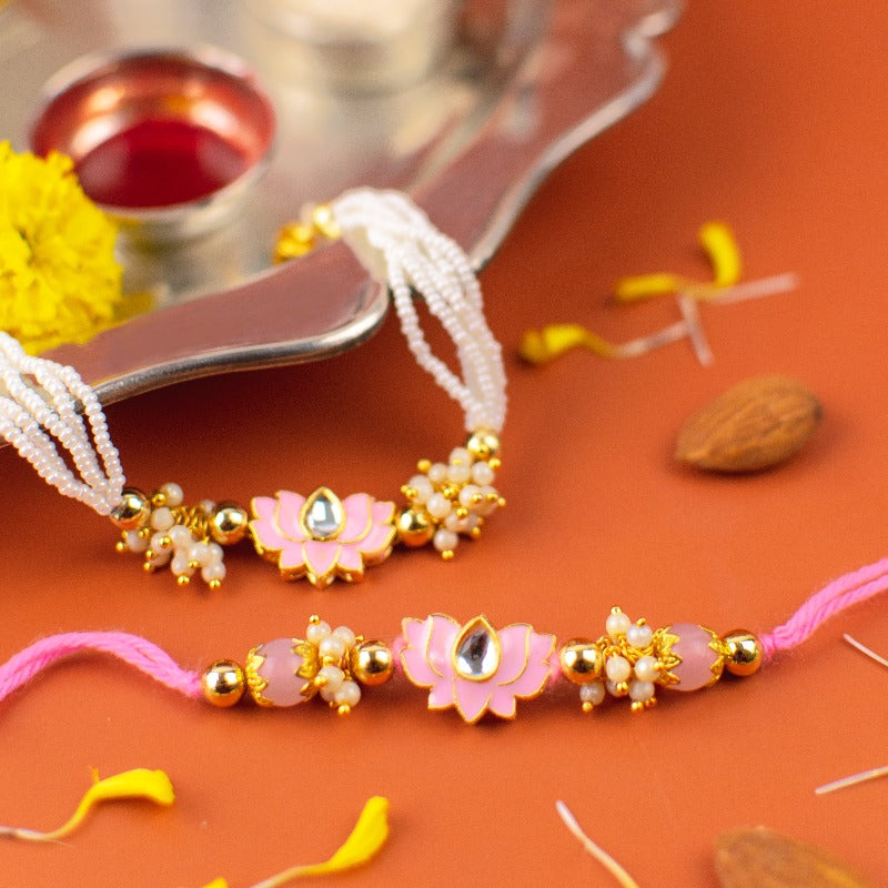 Rose Pink Lotus Bhaiya-Bhabhi Rakhi's (Set Of 2)