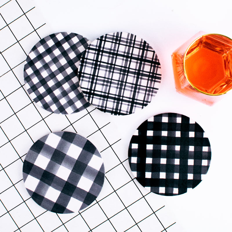Checks Print Ceramic Coasters (Set of 4) Coasters June Trading   