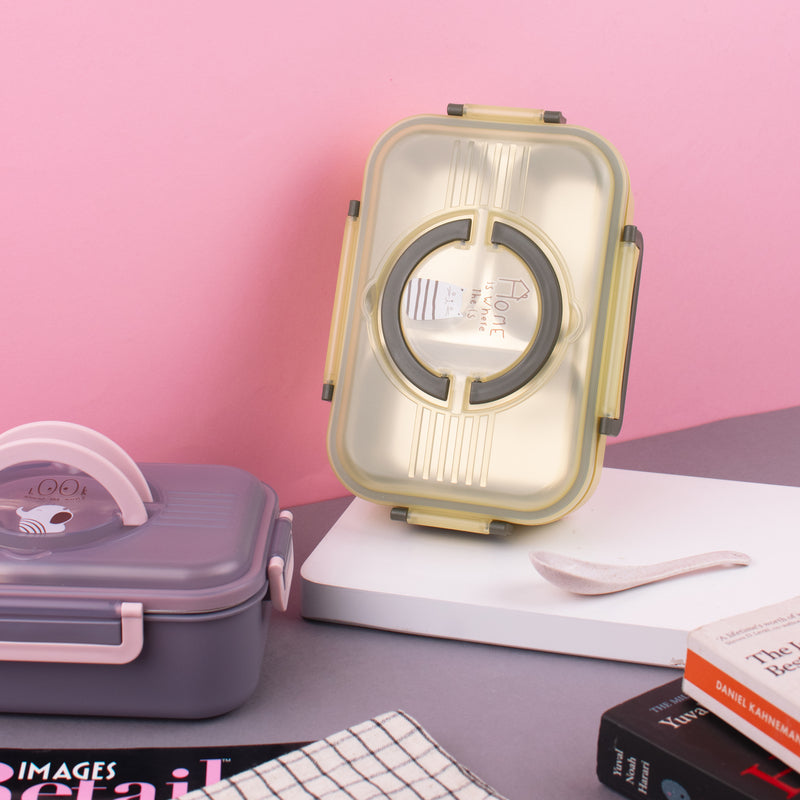 Traditional Bento Style Lunch Box Lunch Boxes June Trading Grey & Yellow  