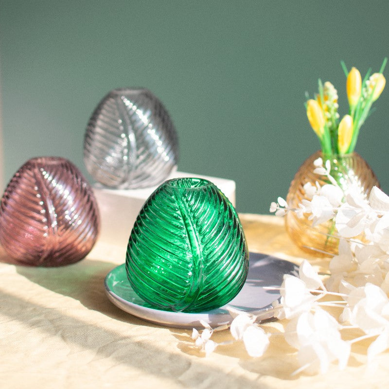 Leaf Imprint Modish Glass Vase Vases June Trading Basil Green  