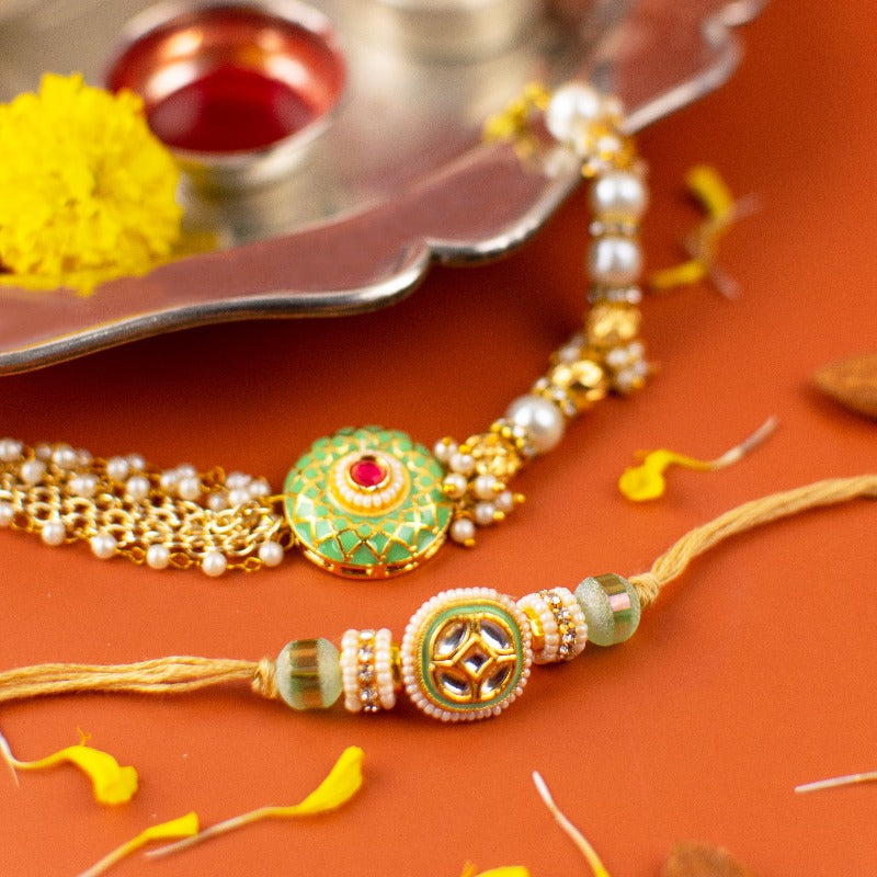 Traditional Glistening Bond Stone Rakhi (Set Of 2)