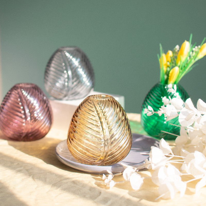 Leaf Imprint Modish Glass Vase Vases June Trading Honey Gold  